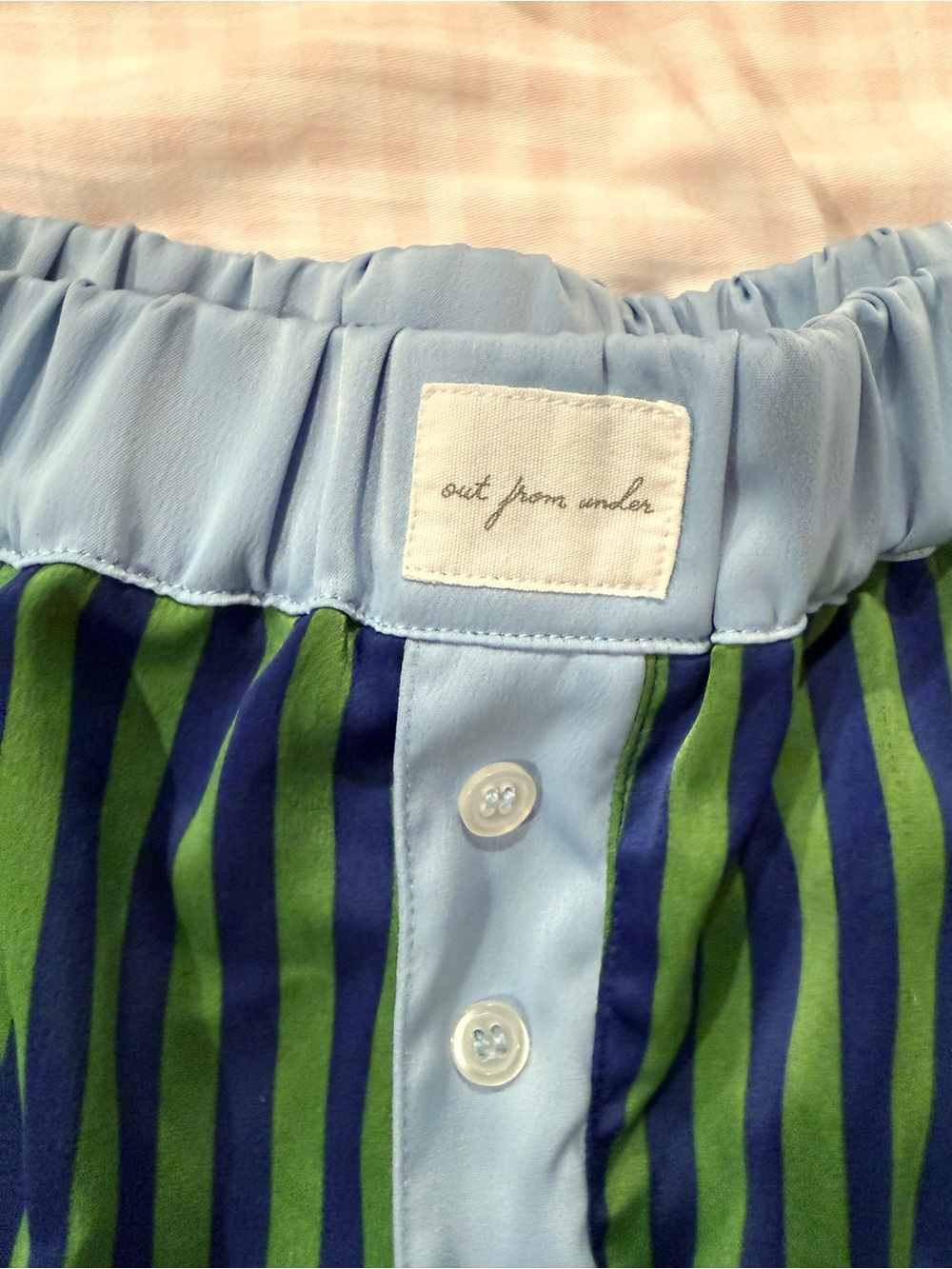 Urban Outfitters Girls' Green and Blue Striped Elastic-Waist Shorts
